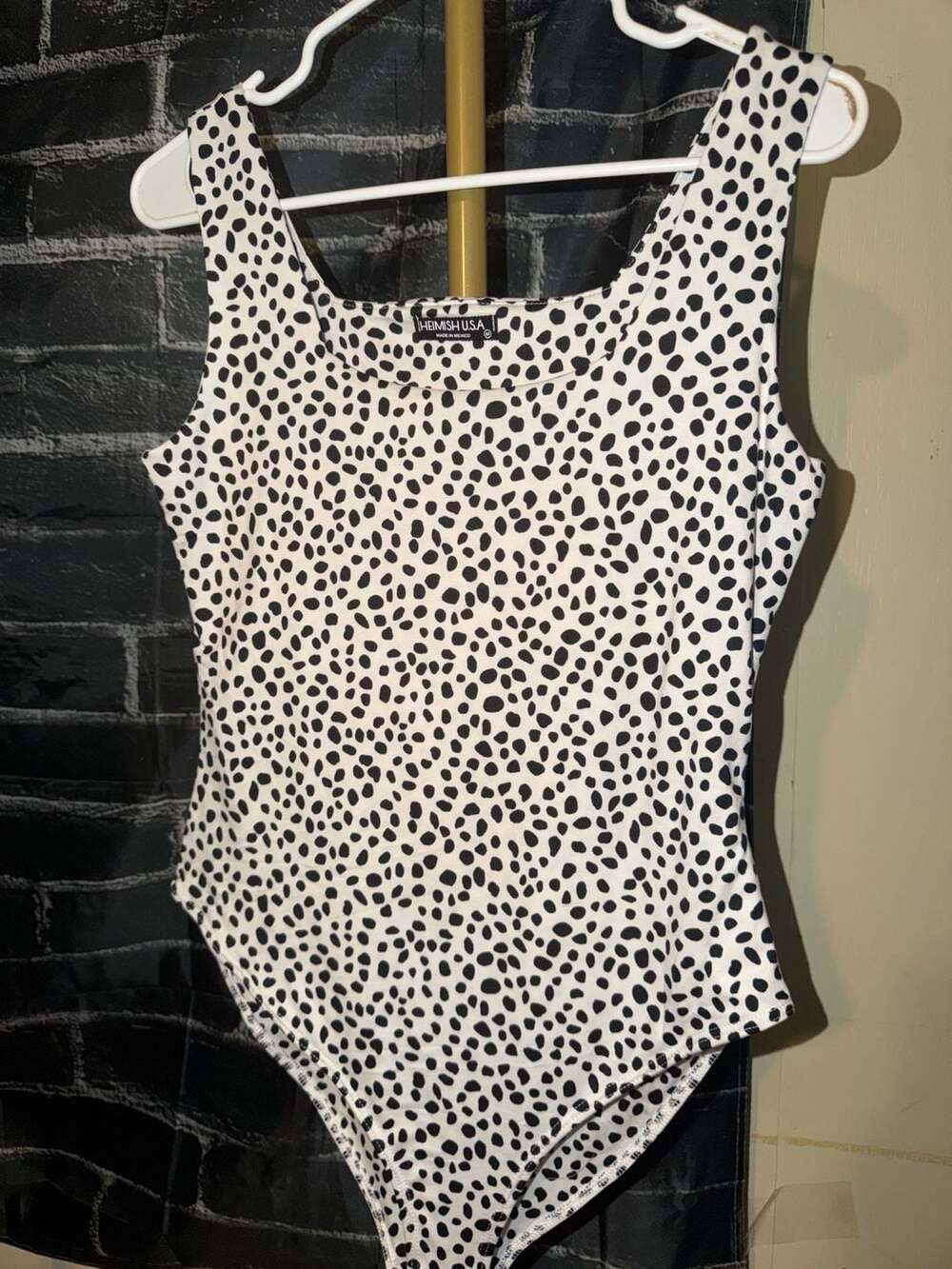 Heimish U.S.A. Black and White Dalmatian Spot Print Square Neck Bodysuit Size M